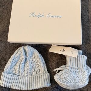 Ralph Lauren Baby Cable Knit Beanie and Bootie Set NWT NB-3M